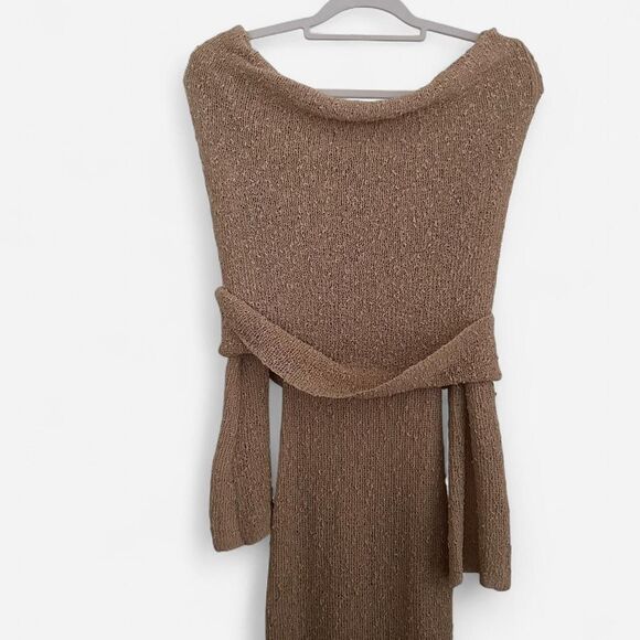 Meshki Marisol Wheat Bouclé Maxi Dress – Off-Shoulder Coquette Minimalist (XXS) - Picture 6 of 8